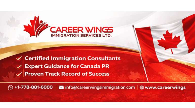 Career Wings Immigration Services Ltd banner highlighting Ontario PNP 2026 allocation and certified immigration consulting services in Calgary, Alberta.