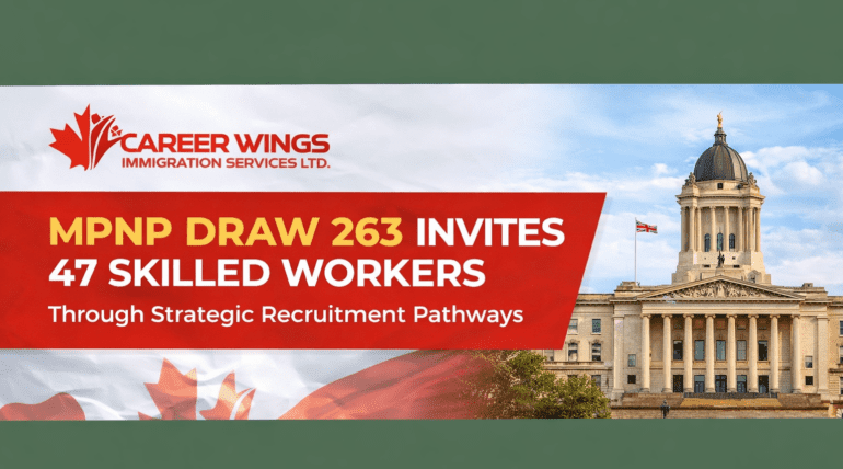 MPNP Draw 263 update by Career Wings Immigration Services explaining Manitoba’s invitation of 47 skilled workers through strategic recruitment pathways.