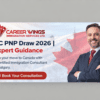 Career Wings Immigration Services Ltd. banner featuring logo and promotion for BC PNP draw immigration support from a Certified Immigration Consultant serving clients in Calgary, Alberta.