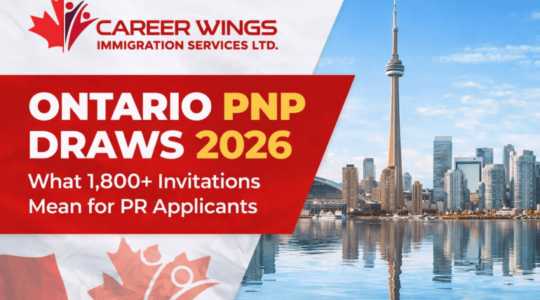 Ontario PNP draws 2026 explained by Career Wings Immigration Services, highlighting over 1,800 provincial nominations and PR opportunities in Ontario