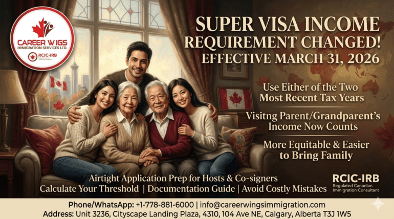 Super Visa income requirement changes 2026 - Career Wings Immigration Services Calgary RCIC