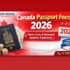 Canada Passport Fees 2026 banner showing updated costs and renewal updates with Canadian passport and RCIC badge